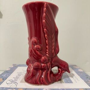 Vintage Morton Pottery Red Swooping Bird Flower Vase